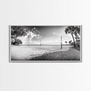 Volleyball Net, Coastal Leisure Scene, Bright Beach Vibe, Framed Canvas Print, Game Room Wall Art, Sporty Summer Beach Style