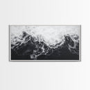Ocean Texture, Crashing Waves, Abstract Sea, Monochrome Motion, Framed Canvas Print, Coastal Wall Art, Bathroom Minimalist Decor