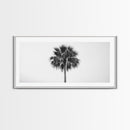 Minimal Palm Tree, Tropical Simplicity, Black and White Art, Framed Canvas Print, Modern Entryway or Minimalist Bathroom Wall Art