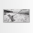 Axe in Sand, Abandoned Tool Scene, Rustic Coastal Mood, Framed Canvas Print, Cabin Wall Art or Moody Fall Living Room Decor, Bathroom Wall Art