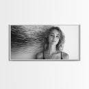 Ocean Texture, Abstract Waves, Modern Female, Artistic Portrait, Canvas Print, fashion wall art, glam room decor, minimal black white