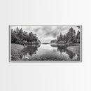 Forest Shoreline, Pebble Beach, Misty Inlet, Calm Waters, Canvas Print, natural modern art, neutral palette, living room wall decor