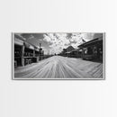 Boardwalk View, Beach Shops, Summer Scene, Coastal Town, Framed Canvas Print, Nautical Wall Art, Dining Room Coastal Decor