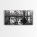 Swamp Trees, Cypress Water, Nature Reflections, Marsh Scene, Framed Canvas Print, rustic cabin decor, hallway wall art, forest wall print