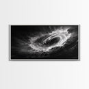 Ocean Vortex, Dramatic Waves, Sea Swirl, Storm Art, Framed Canvas Print, dark abstract art, gaming room decor, black and white power art