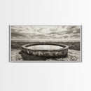 Water Trough, Overcast Skies, Ocean Breeze, Framed Canvas Print, Country Rustic Wall Art, Sepia Toned Fall Decor, Entryway Or Den Art