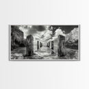 Ocean Pier, Seaside Dock, Crashing Waves, Canvas Print, Dramatic Coastal Wall Art, Black And White Decor, Bathroom Or Hallway Photography