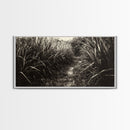 Grassy Trail Path, Earthy Nature Print, Rustic Outdoor Landscape, Wilderness Home Decor, Autumn Hallway Art, Framed Canvas Print
