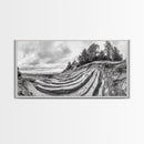 Striped Cliffs, Coastal Layers, Forest Edge, Earth Patterns, Framed Canvas Print, Nature Abstract Art, Bedroom Wall Decor