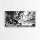 Howling Dog, Seaside Cliffs, Cloudy Sky, Wild Beach, Canvas Print, Nature Animal Art, Rustic Fall Wall Decor, Entryway Accent, Bedroom Wall Art
