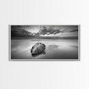 Beach Leaf Still, Autumn Nature Scene, Calm Ocean Shoreline, Canvas Print, Fall Bathroom Wall Art, Neutral Earth Tone Decor