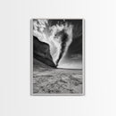Tornado Beach Scene, Stormy Skies, Black and White Drama, Nature Photography, Framed Canvas Print, Office Wall Art, Moody Minimalist Decor