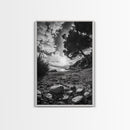 Sunset Beach View, Wide Angle Perspective, Nature Shoreline, Monochrome Landscape, Framed Canvas Print, Hallway Wall Art, Beach Decor