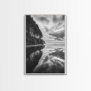 Ocean Cliff Reflection, Dramatic Coastline Art, Cloudy Sky Canvas, Framed Canvas Print, Living Room Wall Art, Moody Landscape Photography