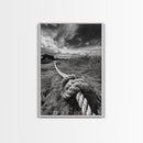 Nautical Rope Knot, Coastal Texture, Ocean Breeze, Framed Canvas Print, Beach House Wall Art, Rustic Nautical Decor, Minimalist Style