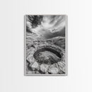 Natural Stone Pool, Sky Reflections, Framed Canvas Print, Bathroom Wall Art, Earthy Neutral Decor, Minimalist Landscape
