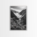 Foggy Mountain Valley, Nature Escape, Serene Wall Art, Framed Canvas Print, Adventure Photography, Cabin Autumn Decor