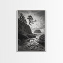 Seastack View, Dramatic Cliff, Ocean Rock Formations, Coastal Drama, Framed Canvas Print, Living Room Wall Art, Natural Scenic Decor