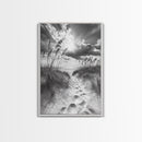 Beach Path, Seagrass Sunset, Radiant Sky, Coastal Light, Framed Canvas Print, coastal farmhouse decor, entryway art, sunshine beach scene