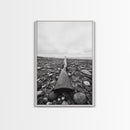 Rifle on Pebbles, Rustic Coastal, Survivalist Aesthetic, Canvas Print, Cabin Wall Art, Masculine Decor, Nature Minimalist Style