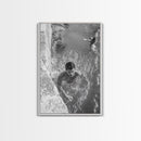 Swimmers, Summer Water, Beach Moment, Candid Photography, Framed Canvas Print, Bathroom Wall Art, Youthful Energetic Decor
