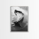 Driftwood Shore, Tidal Beauty, Washed Wood, Canvas Print, Coastal Beach Wall Art, Minimalist Bathroom Decor, Black and White Ocean Scene