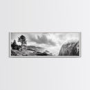 Ocean Cliff, Pine Trees, Foggy Coast, Canvas Print, Dramatic Nature Wall Art, Rustic Cabin Decor, Black and White Landscape
