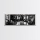Rustic Cabin, Cozy Interior, Nature Retreat, Framed Canvas Print, Living Room Wall Art, Black and White Photography, Lodge Decor