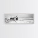 Abandoned Shack, Coastal Ruin, Weathered Barn, Ocean Horizon, Framed Canvas Print, Rustic Wall Art, Fall Decor, Minimal Seaside Aesthetic
