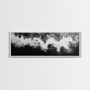 Ocean Wave, Aerial Surf, Coastal Abstract, Monochrome Motion, Framed Canvas Print, Modern Bathroom Art, Minimalist Art, Black and White Decor