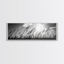 Windy Grass Field, Sunlit Sky, Nature Movement, Prairie Glow, Framed Canvas Print, Fall Wall Art, Living Room Decor, Boho Rustic Aesthetic
