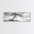 Lone Curved Tree, Zen Nature Print, Minimalist Landscape, Calming Decor, Framed Canvas Print, Bedroom Wall Statement