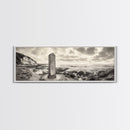 Coastal Stone Marker, Vintage Landscape, Ocean Bluff Wall Art, Sepia Tone Style, Canvas Print, Rustic Living Room Decor
