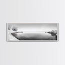 Winter Lake Reflection, Minimal Snow Scene, Bare Trees, Serene Water, Framed Canvas Print, Nordic Minimalist Art, Bedroom Wall Decor