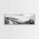 Coastal Trail View, Mountain Seascape, Minimalist Beach Path, Framed Canvas Print, Serene Landscape, Living Room Wall Art, Nature Decor