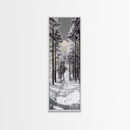Snow Path, Winter Forest, Frosty Pines, Silent Trail, Framed Canvas Print, Christmas Wall Art, Cabin Decor, Nordic Winter Scene