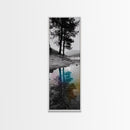 Tree Reflection, Moody Landscape, Nature Serenity, Rainbow Water, Framed Canvas Print, Boho Style, Bedroom Wall Art, Artistic Calm