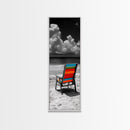 Colorful Chair, Ocean View, Peaceful Beach, Framed Canvas Print, Tropical Office Wall Art, Coastal Modern Decor, Relaxed Summer Vibe