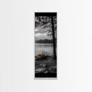 Autumn Campfire Scene, Cozy Outdoors, Fall Evening Glow, Lakeside Calm, Framed Canvas Print Cabin Decor, Living Room Autumn Wall Art