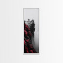 Misty Cliffs, Pink Blossoms, Zen Mountains, Dreamy Fog, Framed Canvas Print, boho wall art, meditation space, nature fantasy decor