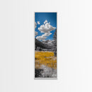 Golden Field, Mountain Range, Blue Sky, Framed Canvas Print, Autumn Landscape Art, Nature Lover Gift, Cabin Wall Art, Rustic Farmhouse Decor