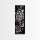 Forest Firepit, Glowing Flames, Wilderness Night, Framed Canvas Print, Camping Wall Art, Rustic Fall Decor, Cabin Living Style