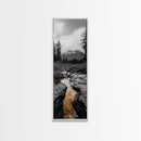 Mountain Creek Flow, Moody Nature Stream, Rustic Adventure Scene, Canvas Print, Autumn Forest Wall Art, Lodge Style Bedroom Decor