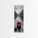 Red Canoe, Mountain Lake, Minimalist Reflection, Snowy Peaks, Framed Canvas Print, Nordic Cabin Wall Art, Serene Bedroom Decor