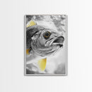 Golden Finned Fish, Underwater Wonder, Ocean Art, Framed Canvas Print, Coastal Wall Art, Bathroom Decor, Minimalist Marine Art