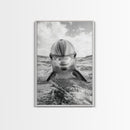Dolphin Splash, Ocean Encounter, Monochrome Wildlife, Canvas Print, Coastal Wall Art, Bathroom Decor, Marine Animal Photography