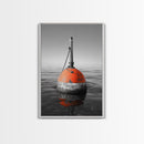 Ocean Buoy, Red Marker, Maritime Minimalism, Canvas Print, Coastal Bathroom Art, Nautical Wall Decor, Marine Industrial Aesthetic