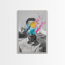 Abstract Portrait, Paint Splash Face, Surreal Ocean Art, Framed Canvas Print, Modern Living Room Art, Pop Surrealism Decor