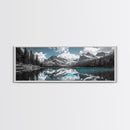 Snowy Mountain Lake, Blue Reflection Peaks, Alpine Serenity Scene, Framed Canvas Print, Nature Photography, Bedroom Wall Art