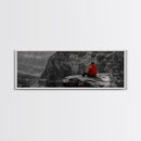 Grand Canyon, Meditation Art, Red Jacket, Adventure Scene, Framed Canvas Print, Hiking Wall Art, Man Cave Decor, Minimalist Landscape